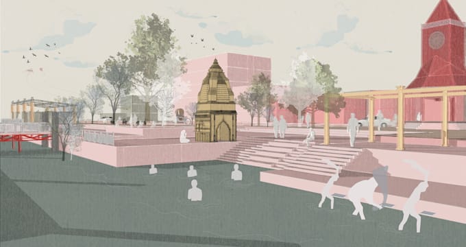 do post digital architectural visualization collage style
