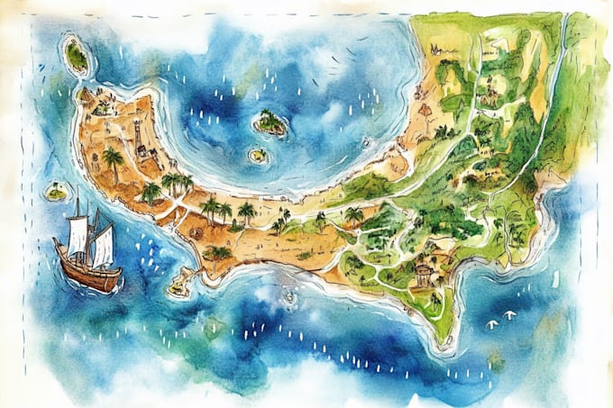 watercolor map illustration just for you