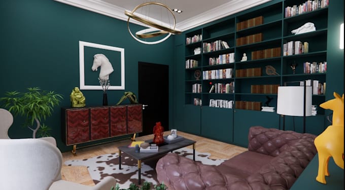 Home library,office interior,rendering,bookcase,lamp,shelf,houdini 3d ...