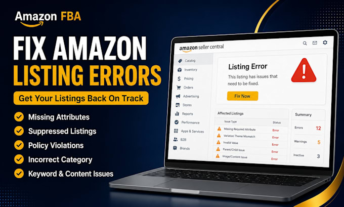 fix amazon listing errors, variation issues and upload flat file