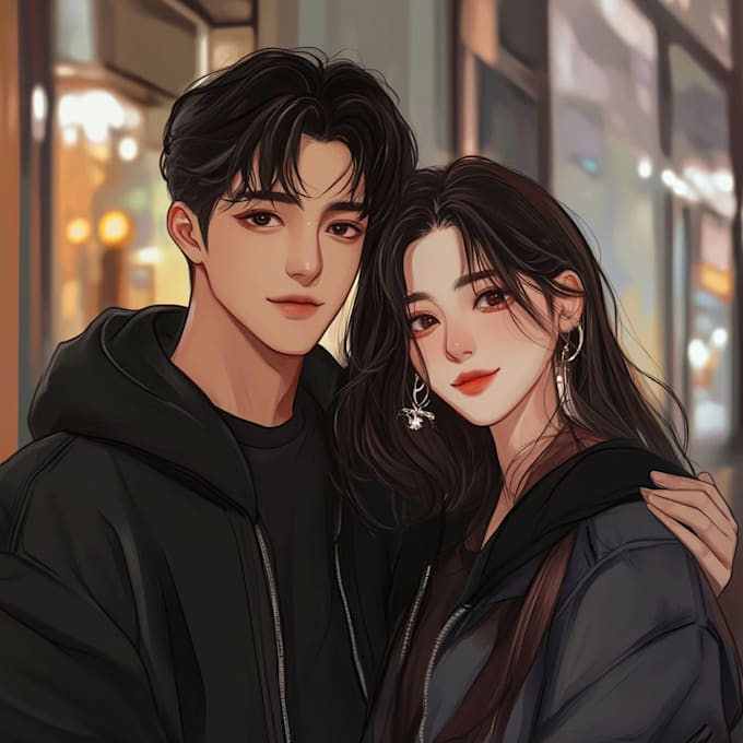 create cute anime chibi art couple based on you or characters