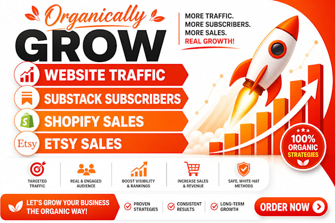 organically grow website traffic, substack subscribers, shopify and etsy sales