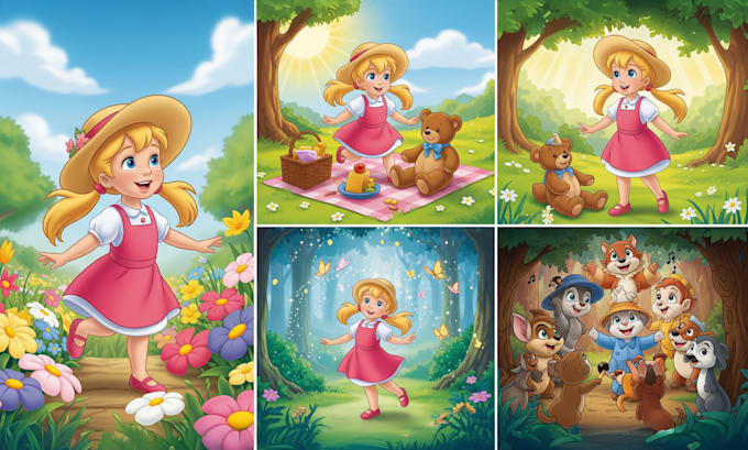 create consistent characters children storybook illustration