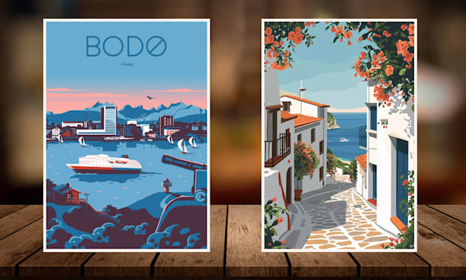 make retro vintage travel poster retro art deco vector landscape illustration