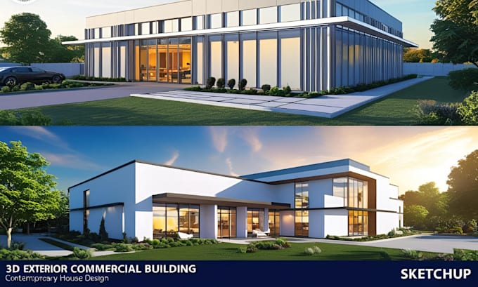 Do 3d exterior render, commercial building and house design in sketchup ...