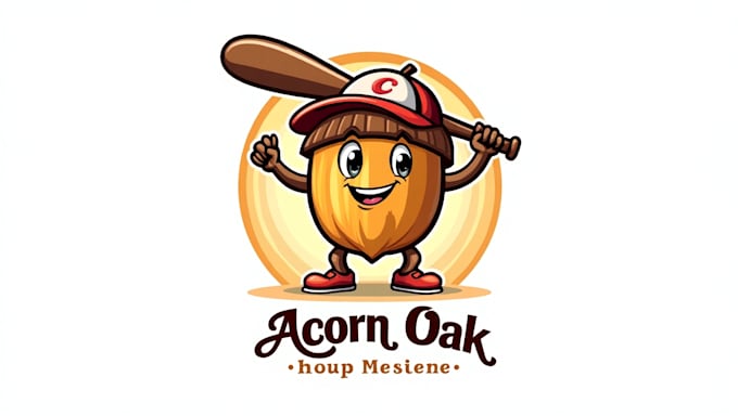 do acorn or oak nut baseball player batting mascot logo