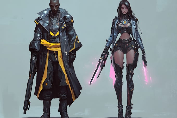design cyberpunk and fantasy character splash art