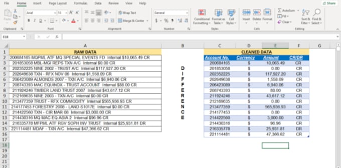 do excel data cleaning, formatting, merge, split and pdf to excel or word