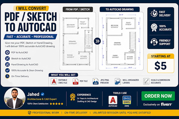 convert PDF to autocad dwg from sketch or image