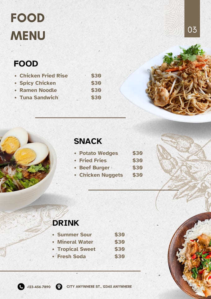 design food menus, flyers, posters and brochures