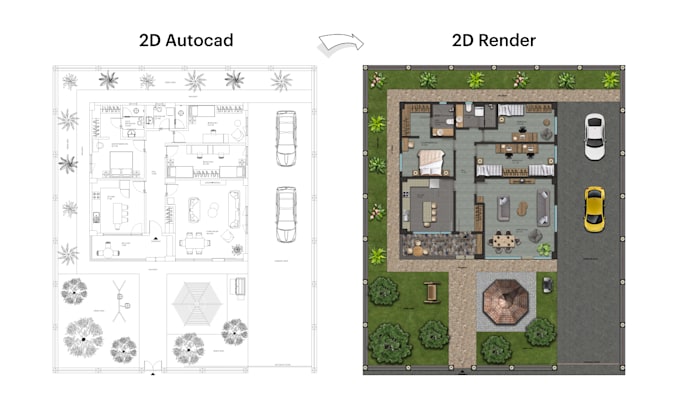 architectural 2d floor plan render in photoshop