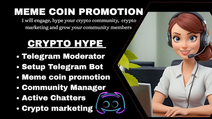 setup telegram bot promote crypto meme coin, manage community with 15 chatters
