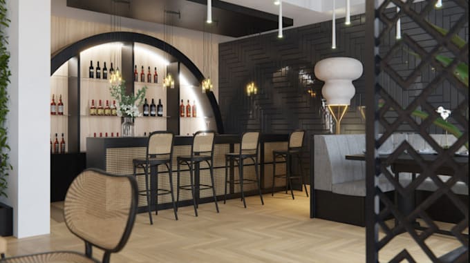 Render 3d restaurant interior design,bar,café, shop,with realistic ...