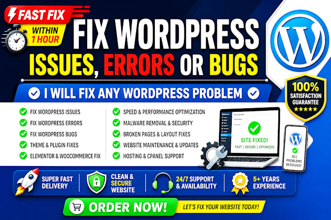 fix wordpress issues, wordpress errors, wordpress bugs and fix wordpress website