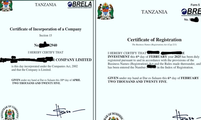legally register your company or business in tanzania