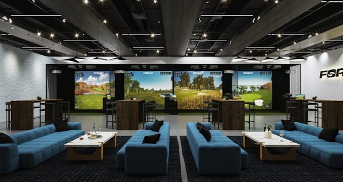refurbish 3d sport facilities, golf simulator, landscape design,golf course, cgi