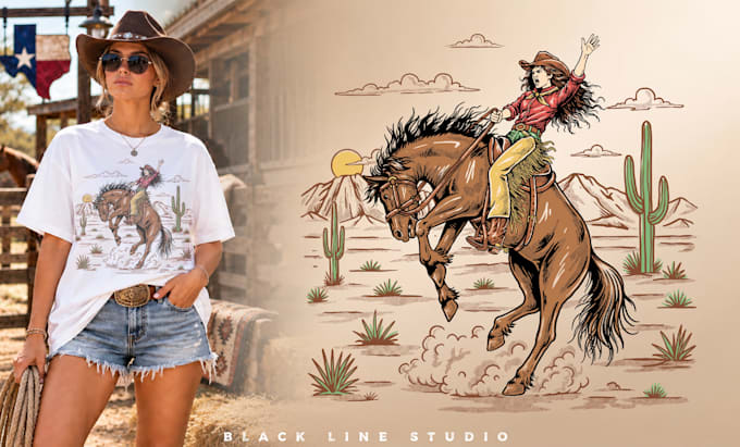 design a vintage western t shirt illustration
