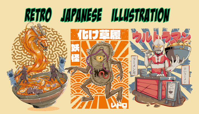 draw retro detailed japanese art for tshirts