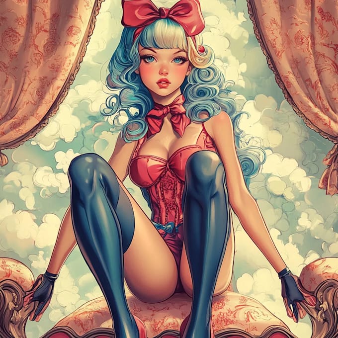 draw a custom pin up girl portrait illustration