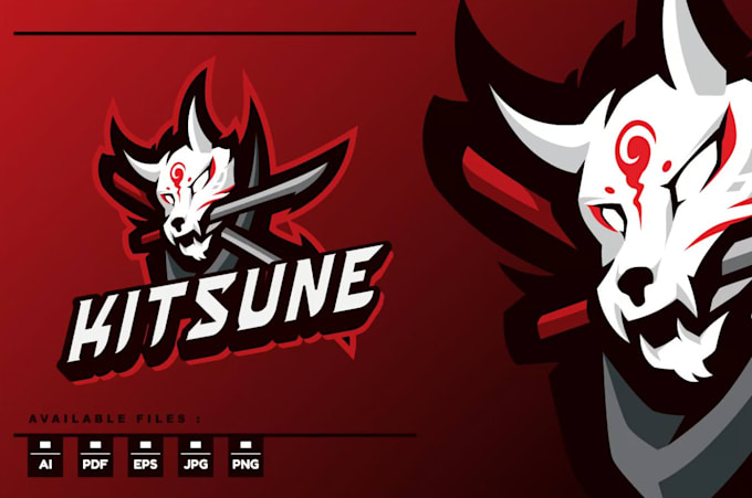 make kitsune mask fox mascot logo design