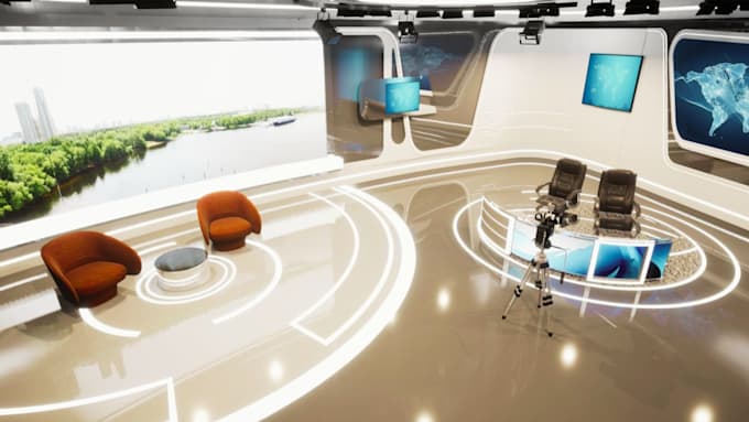 Do 3d cgi podcast room, studio layout, studio design, broadcasting ...