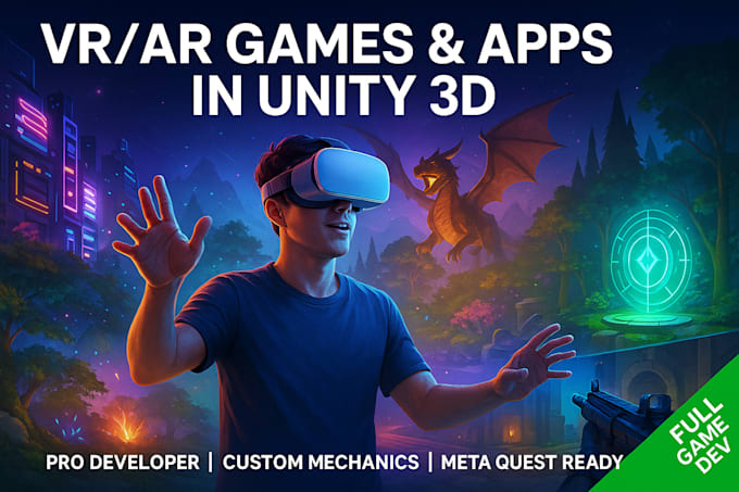 develop a VR or ar game, virtual reality app using unity 3d