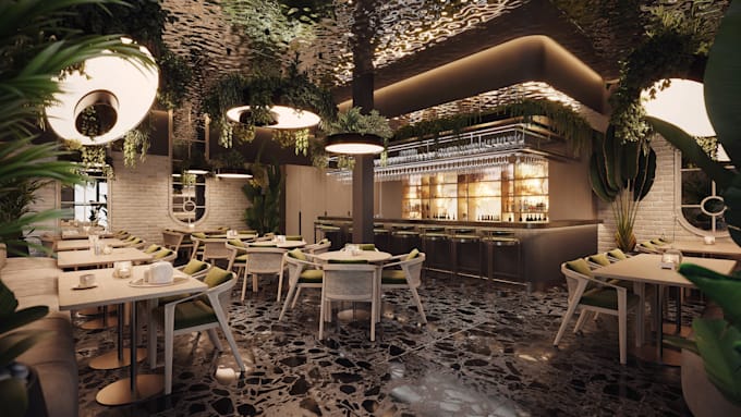 create 3d visualization for restaurant, cafe, and bar design