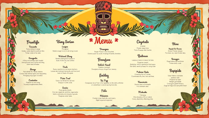 do tiki bar vintage menu card design 2 day