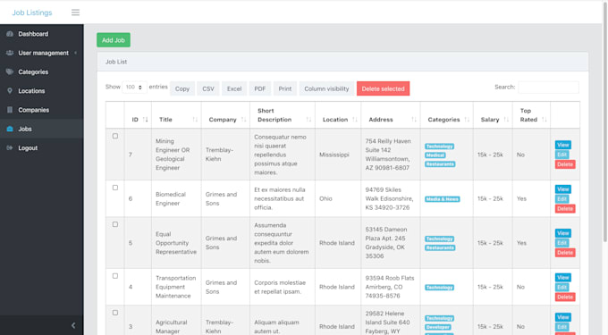 develop a professional job application laravel or filament