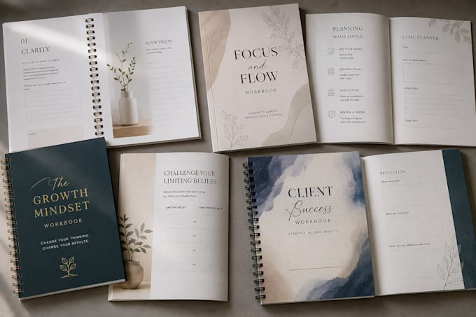 design a professional workbook, coaching workbook, course and client workbook