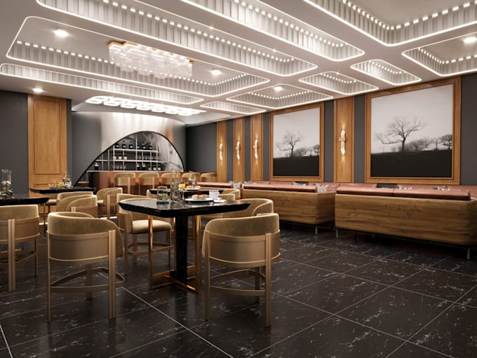 modern restaurant design, 8k interior render, coffe shop, cafe, 3d bar rendering
