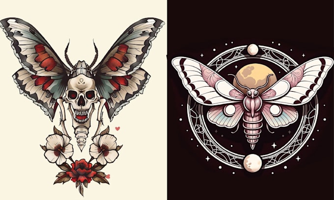 design creative skull tattoo dragonfly logo