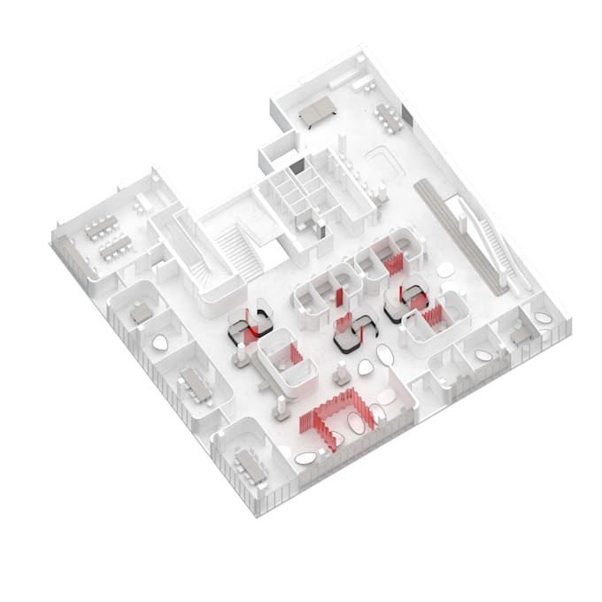 create a clean architectural exploded axonometry