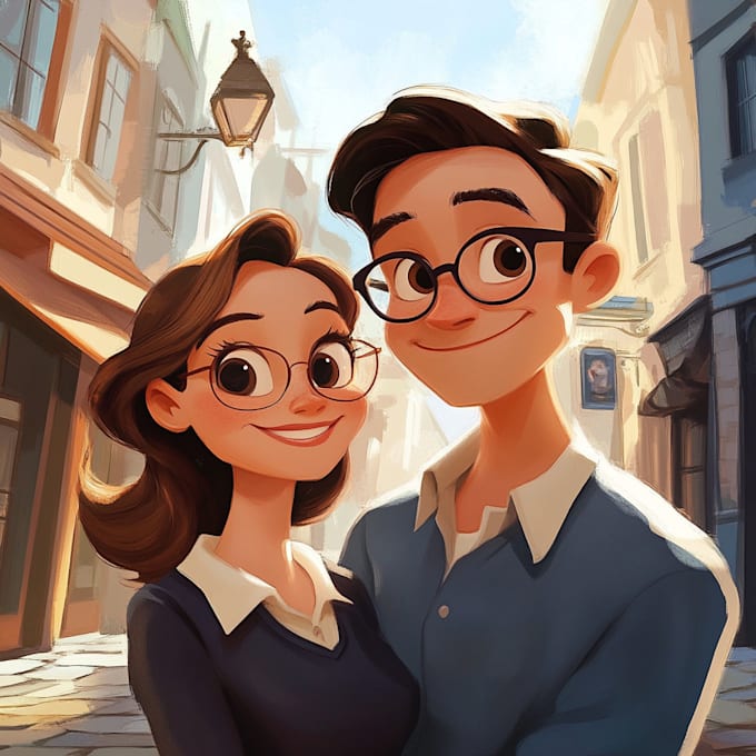 draw cartoon disney couple portrait