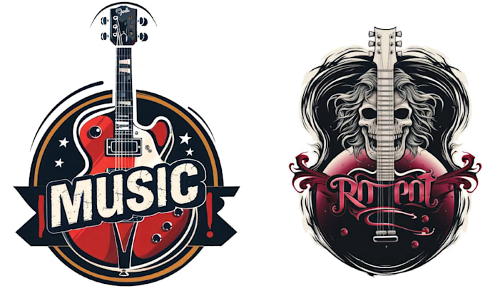 create hand drawn music guitar logo
