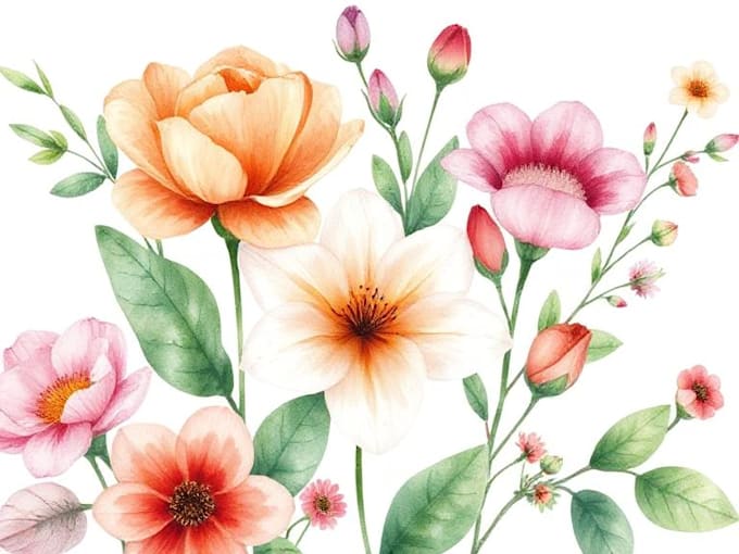 create a digital watercolor botanical flowers