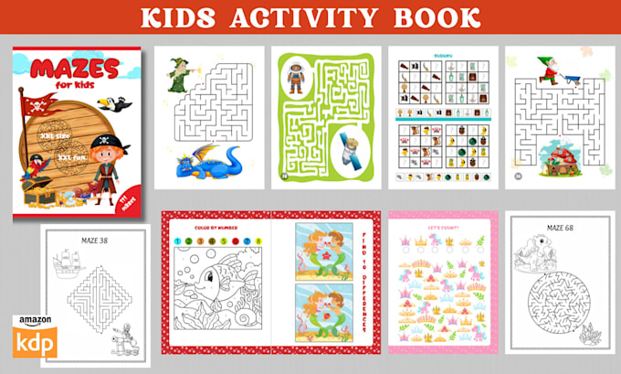 create kids activity book, puzzle book, maze book