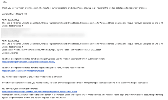 remove amazon listings that infringe trademark, design, or patent rights