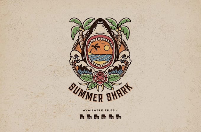 do beach skull summer shark vintage logo