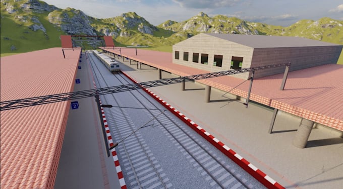 craft 3d train station,bridges,airport render,cgi realistic infrastructural road