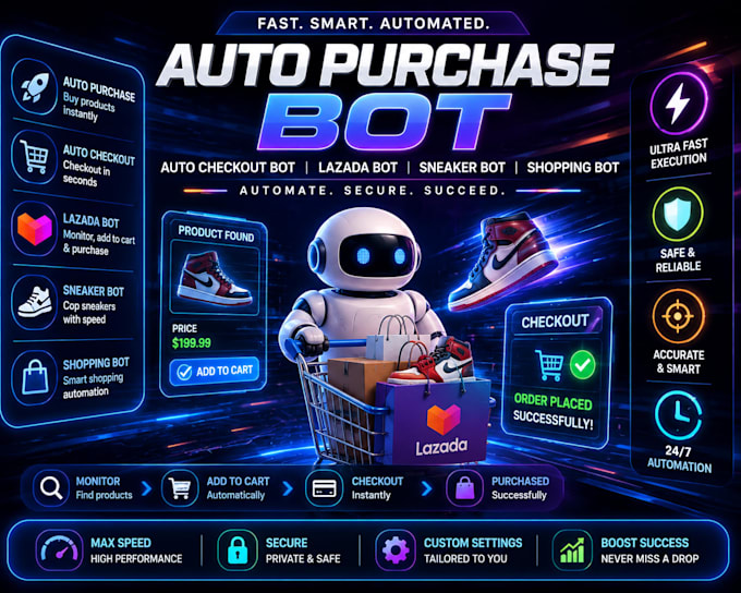 do auto purchase bot, auto checkout bot, lazada bot, sneaker bot, shopping bot