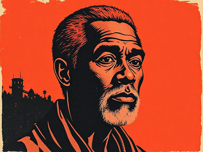 create a portrait drawing linocut based on your request
