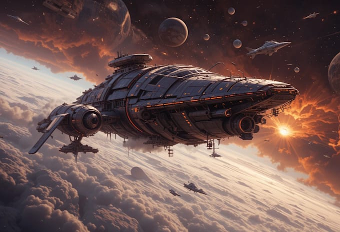 illustrate a spaceship, sci fi illustration and sci fi art
