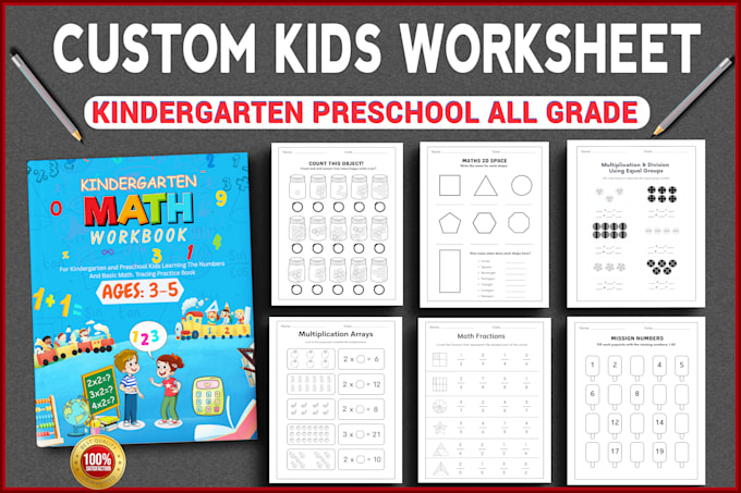 design english math, science worksheet, kids activity tracing workbook for kids