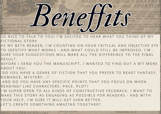 read and provide constructive criticism on fiction and as a beta reader
