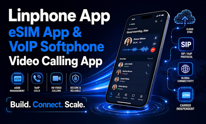 build linphone app, esim app, voip softphone app and video calling app