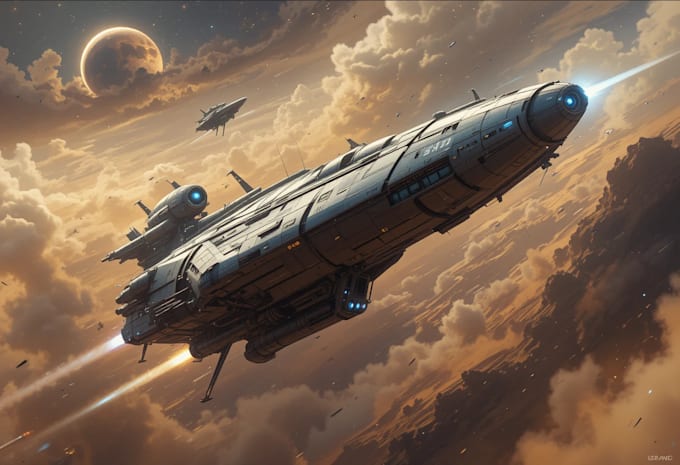 Illustrate a sci fi spaceship art by Tobillon | Fiverr