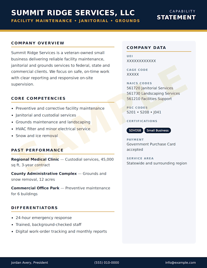 design a capability statement for government contractors