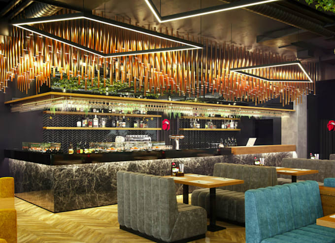 Remodel 3d modern restaurant, render lounge,beer bar design, cafe, cgi ...