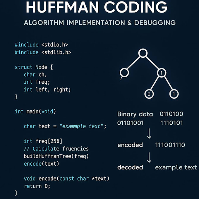 write or debug c programming algorithms such as huffman coding, file processing